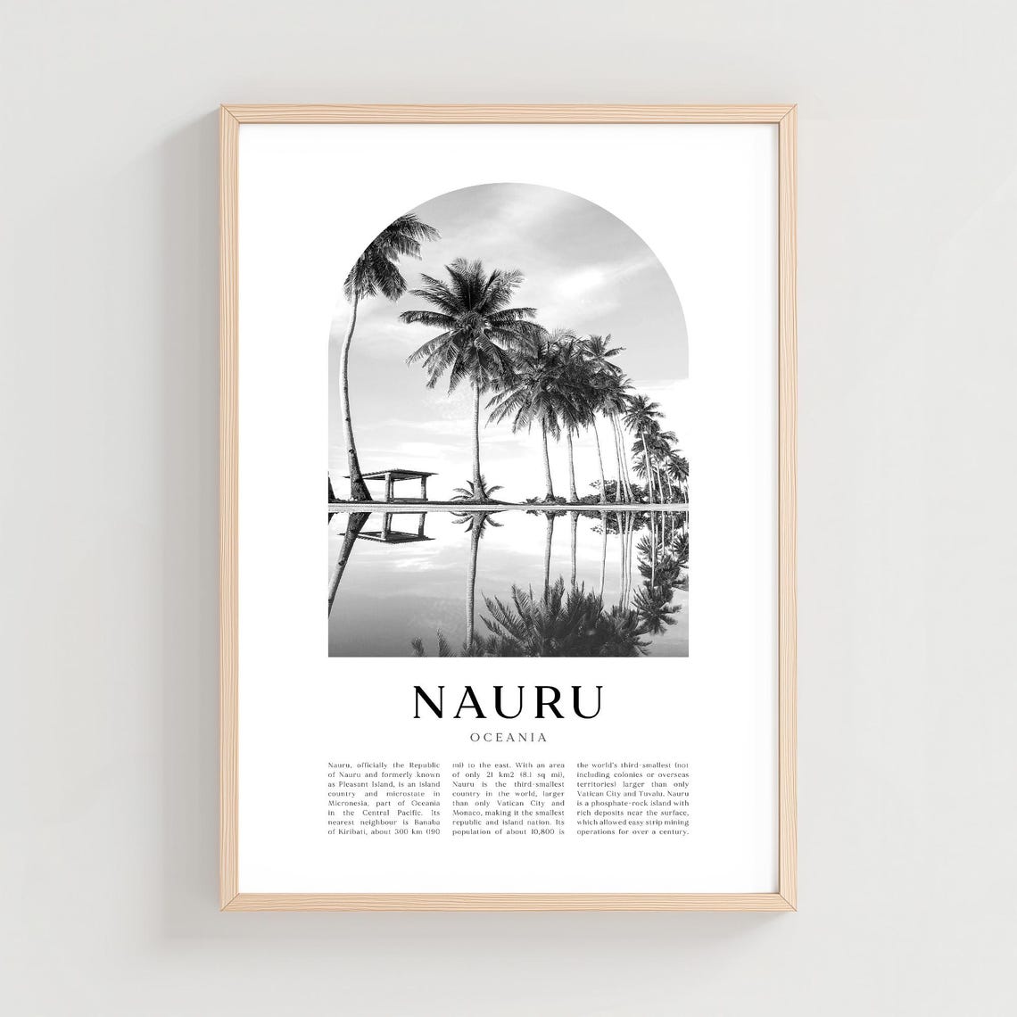 Nauru Palm Trees Reflection Black and White Arch Travel Poster