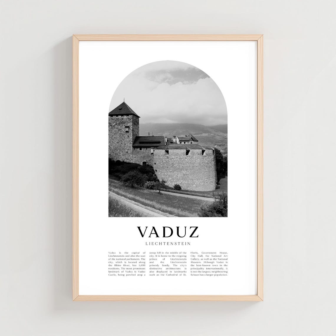 Vaduz Castle Liechtenstein Black And White Arch Travel Poster