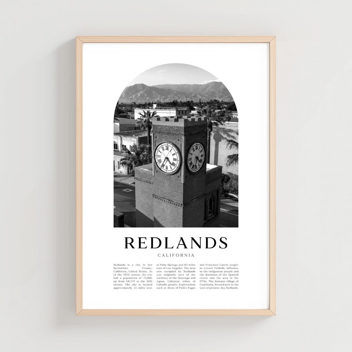 Redlands California Historic Clock Tower Black and White Poster