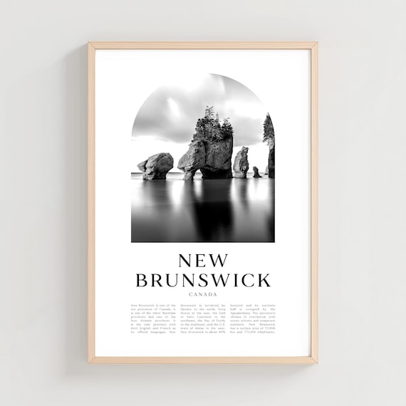 New Brunswick Canada Hopewell Rocks Black and White Coastal Photo Poster