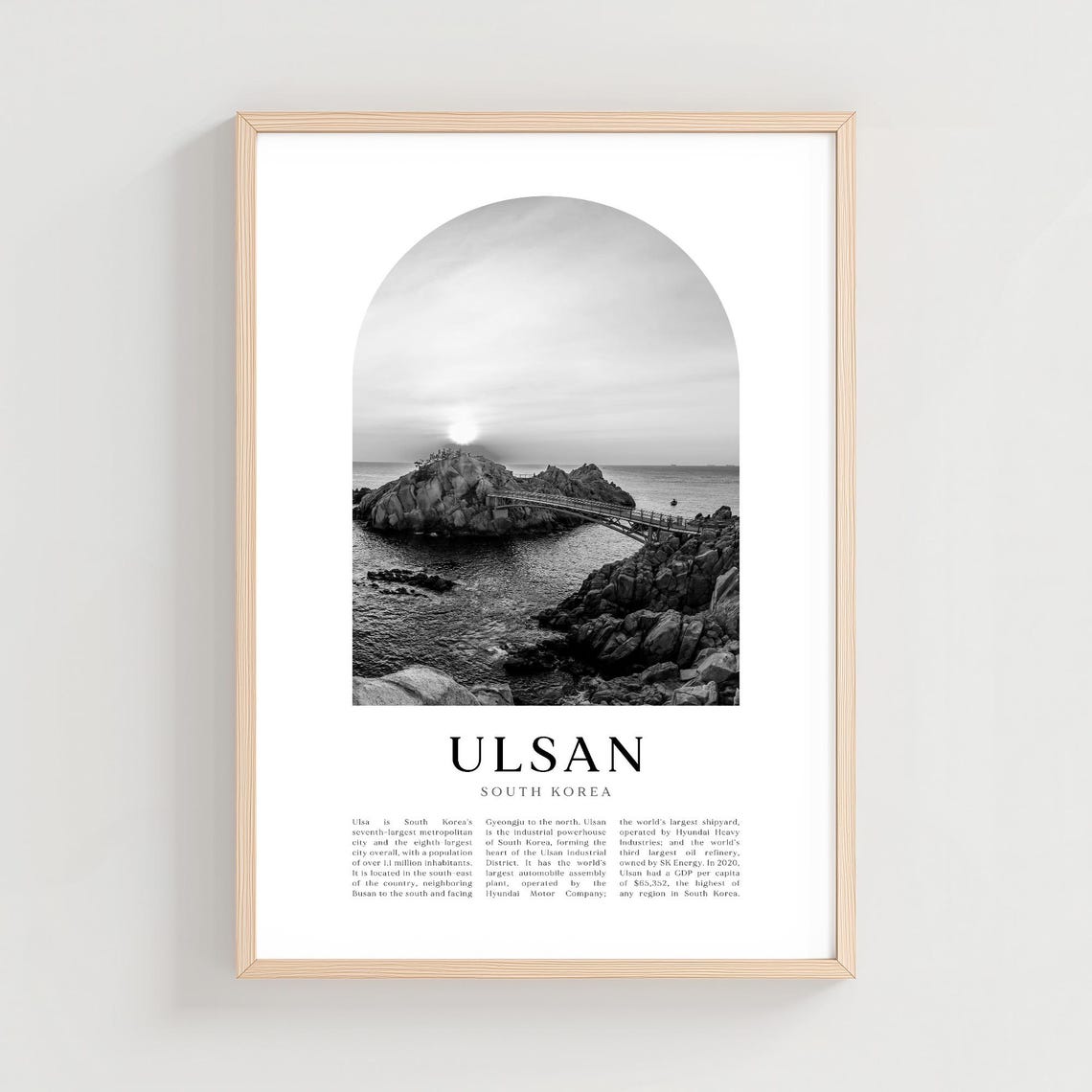 Ulsan South Korea Rocky Coastline Black and White Photography Poster