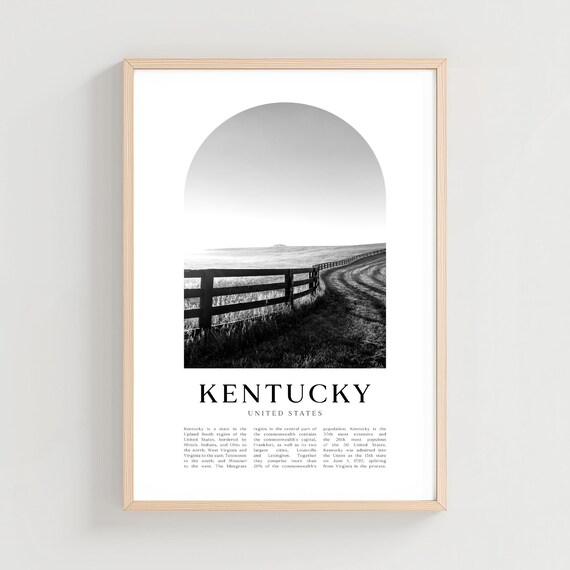 Kentucky Pasture Wooden Fence Open Field Black White Minimalist Travel Poster