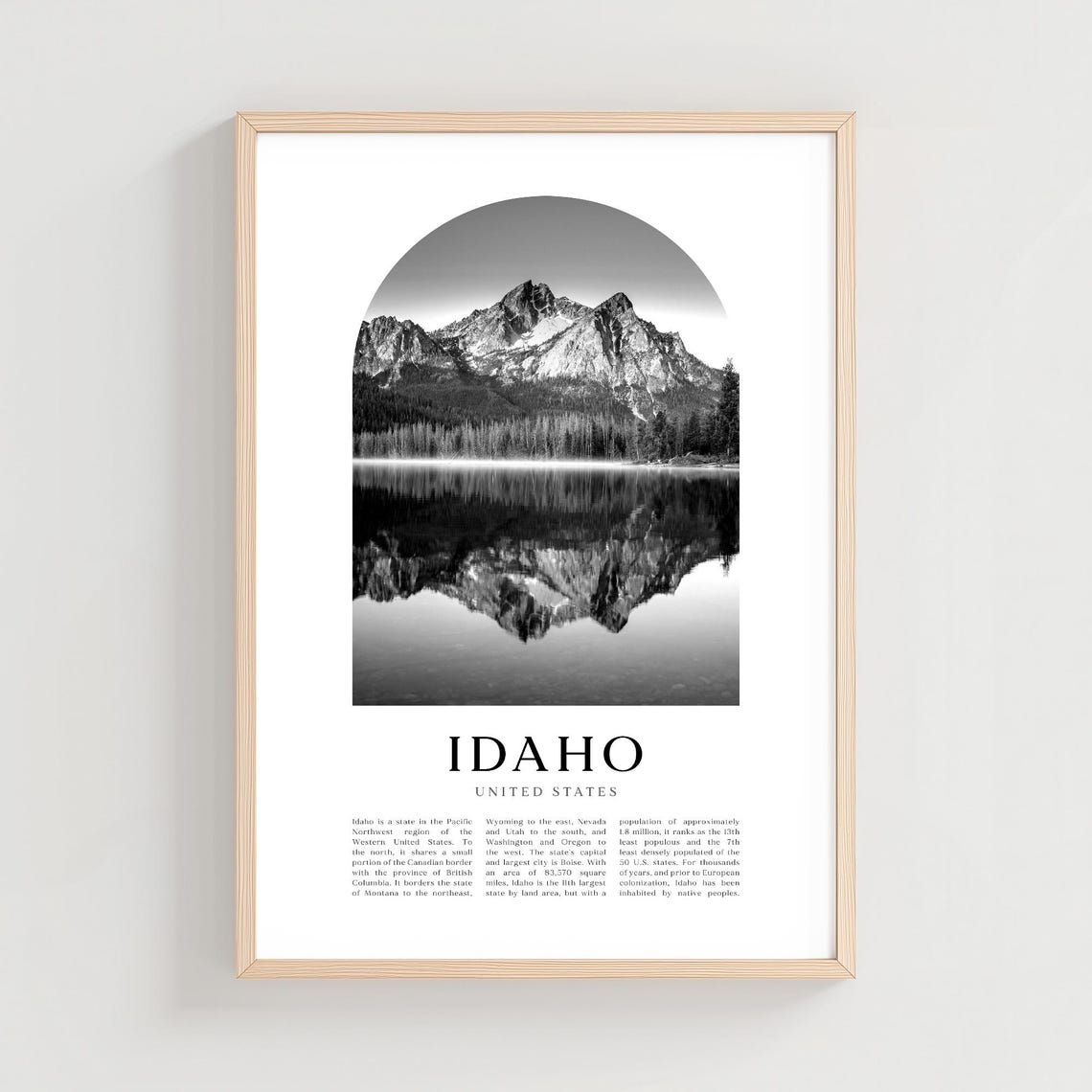 Idaho Mountain Peak Lake Reflection Black White Nature Poster