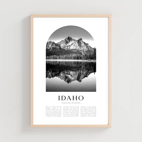 Idaho Mountain Peak Lake Reflection Black White Nature Poster