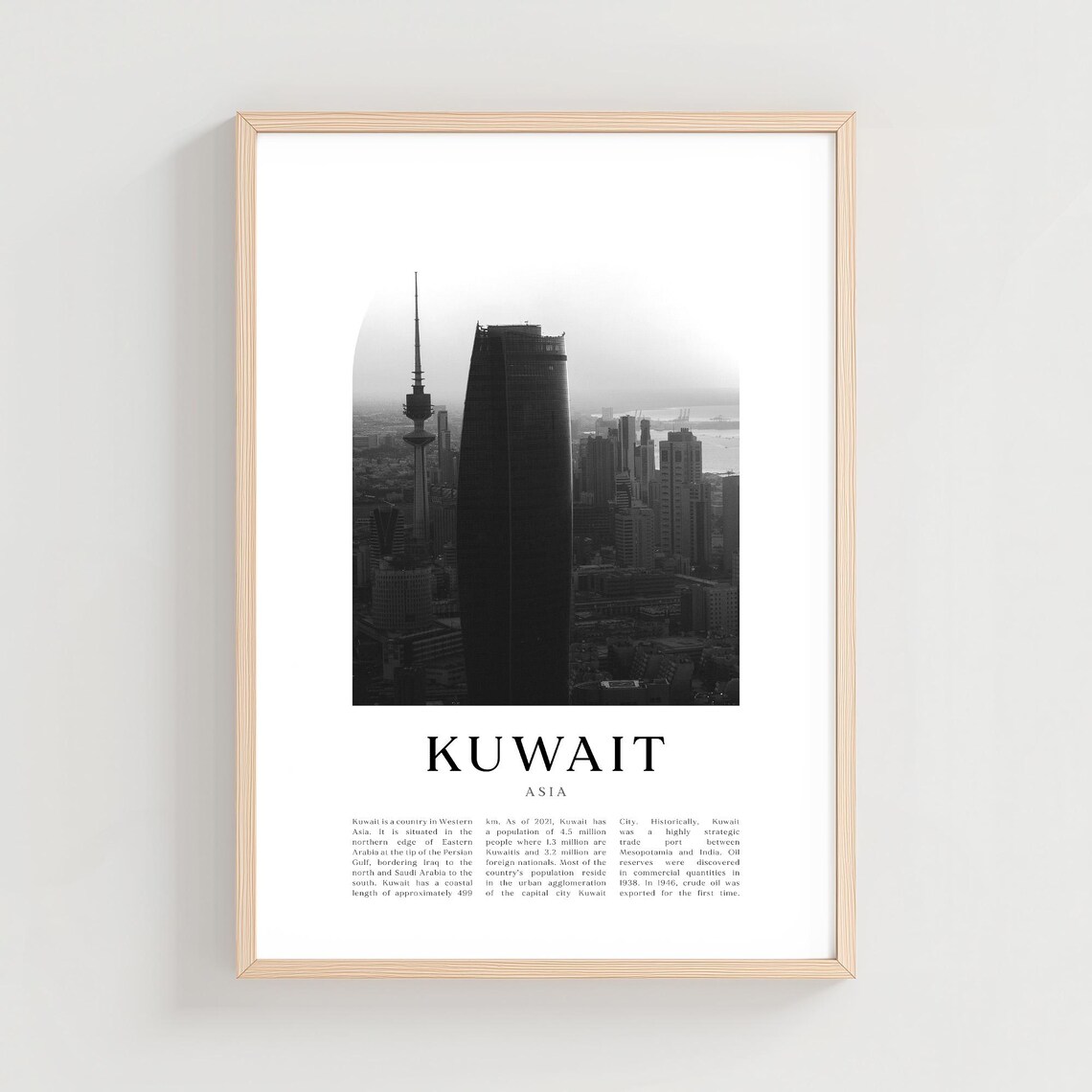Kuwait Asia Kuwait Towers Skyline Black and White City Poster