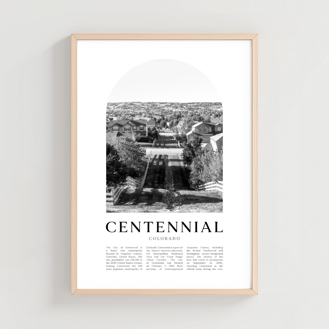 Centennial Colorado Suburban Neighborhood Arch Black and White Poster