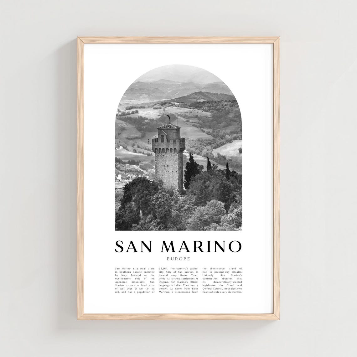 San Marino Mount Titano Medieval Tower Black and White Europe Poster