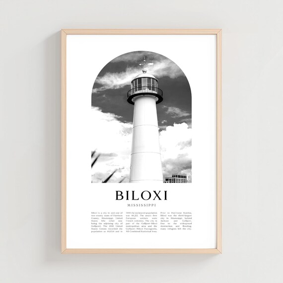 Biloxi Mississippi Lighthouse Black And White Coastal Photo Poster