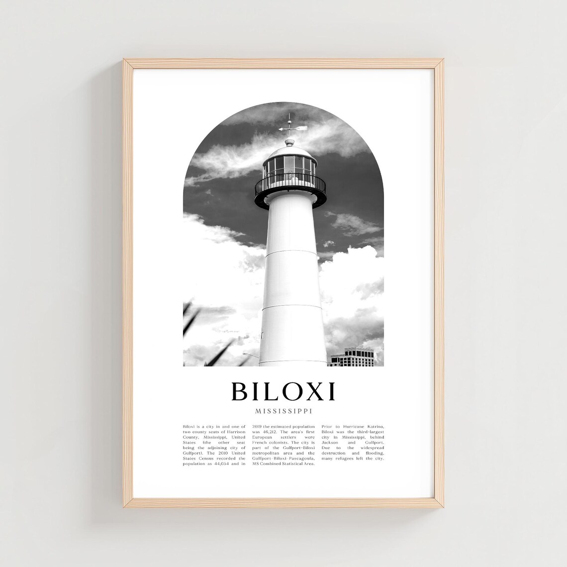 Biloxi Mississippi Lighthouse Black And White Coastal Photo Poster