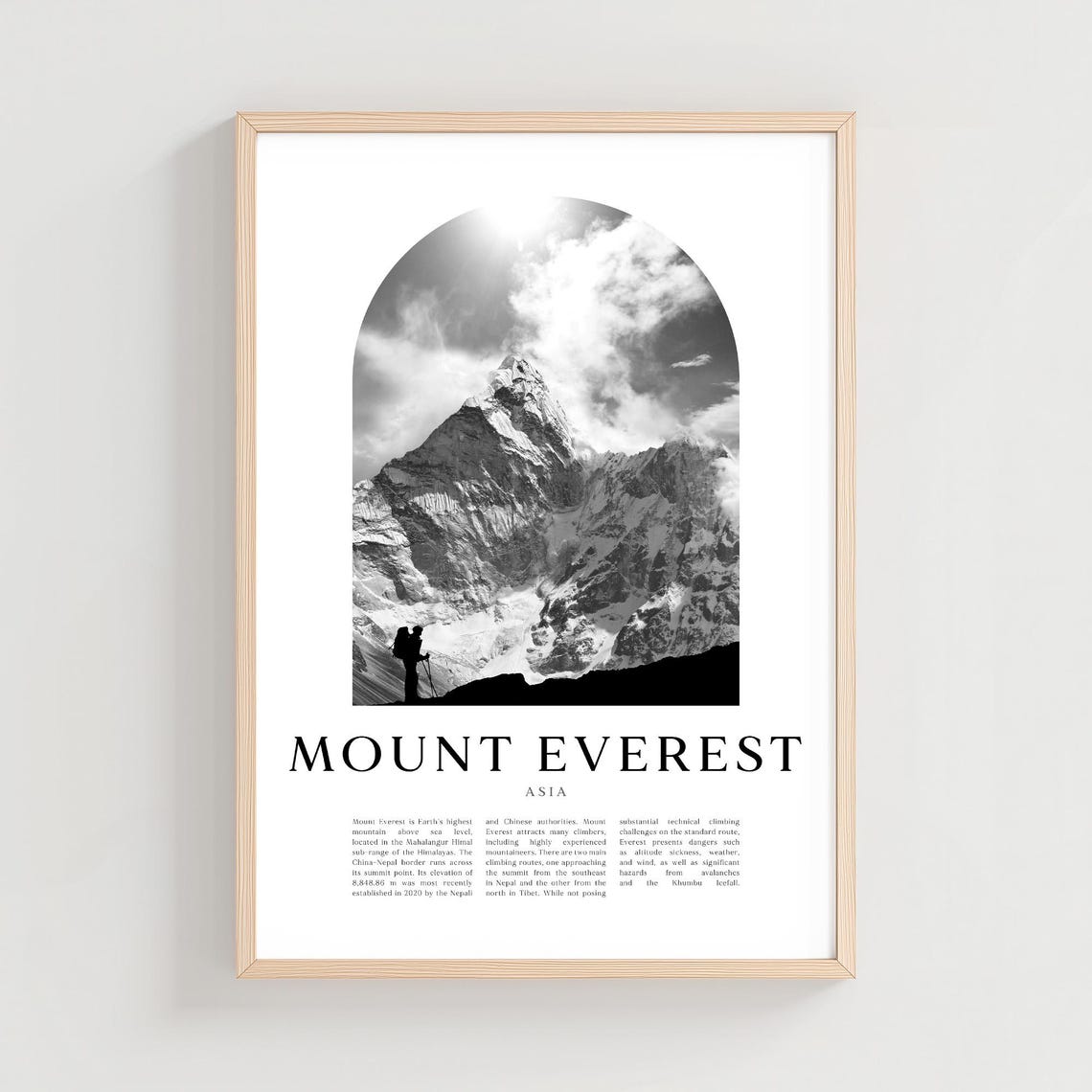 Mount Everest Snowy Summit Black and White Arch Photo Hiker Poster