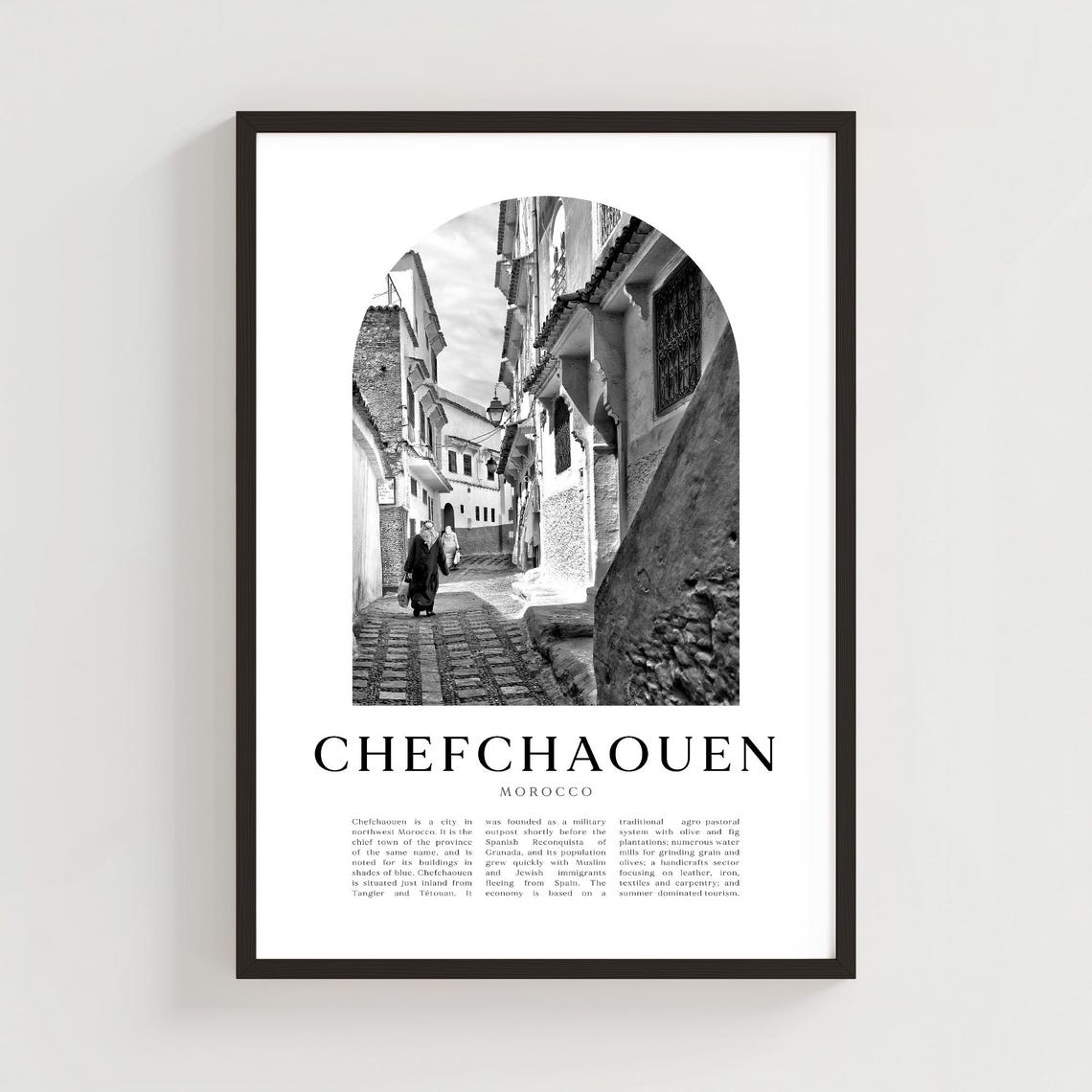 Chefchaouen Morocco Old Medina Street Black White Minimalist Poster