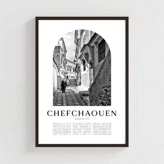 Chefchaouen Morocco Old Medina Street Black White Minimalist Poster