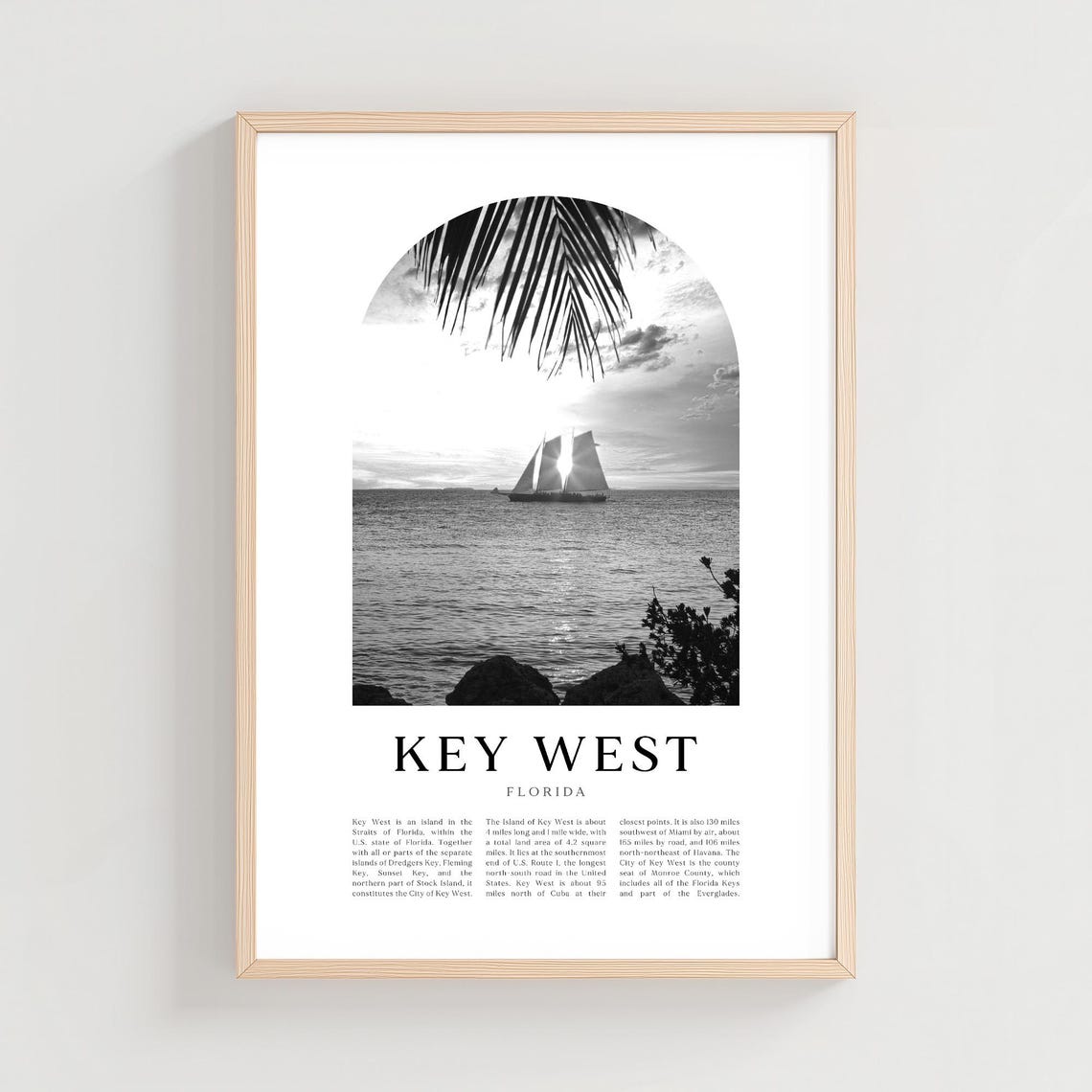 Key West Florida Sailboat Sunset Black and White Minimalist Poster