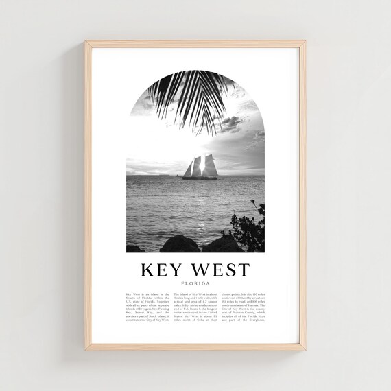 Key West Florida Sailboat Sunset Black and White Minimalist Poster