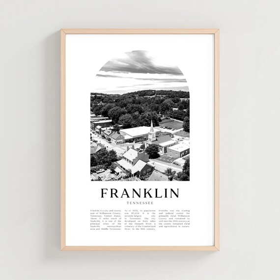 Franklin Tennessee Aerial Arch Vintage Black and White City Photo Poster