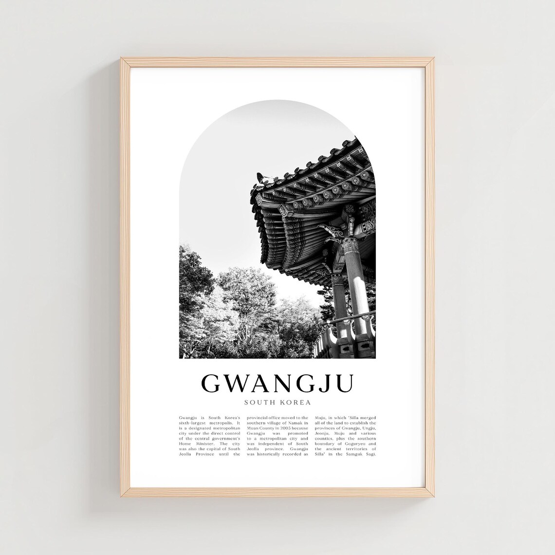 Gwangju South Korea Traditional Temple Roof Black and White Poster