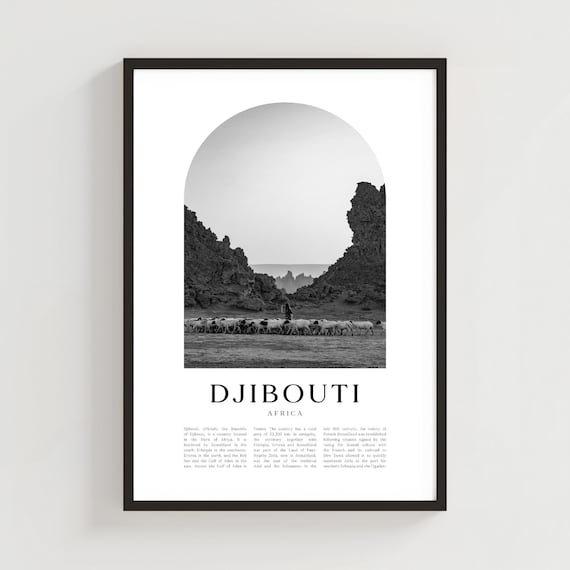 Djibouti Africa Goat Herd Desert Valley Black White Minimalist Poster