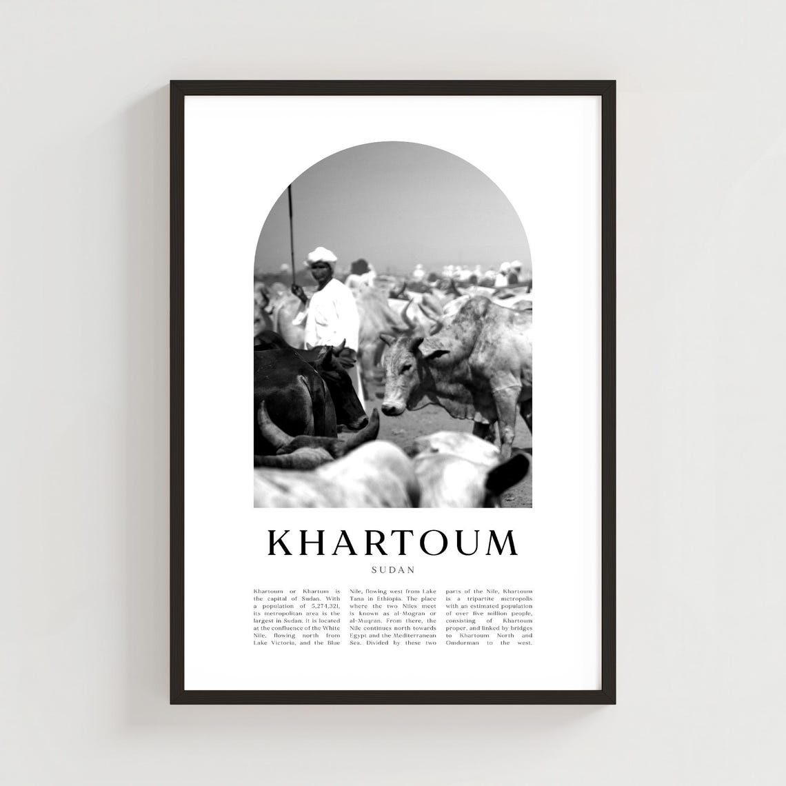 Khartoum Sudan Cattle Market Black and White Arch Photo Poster