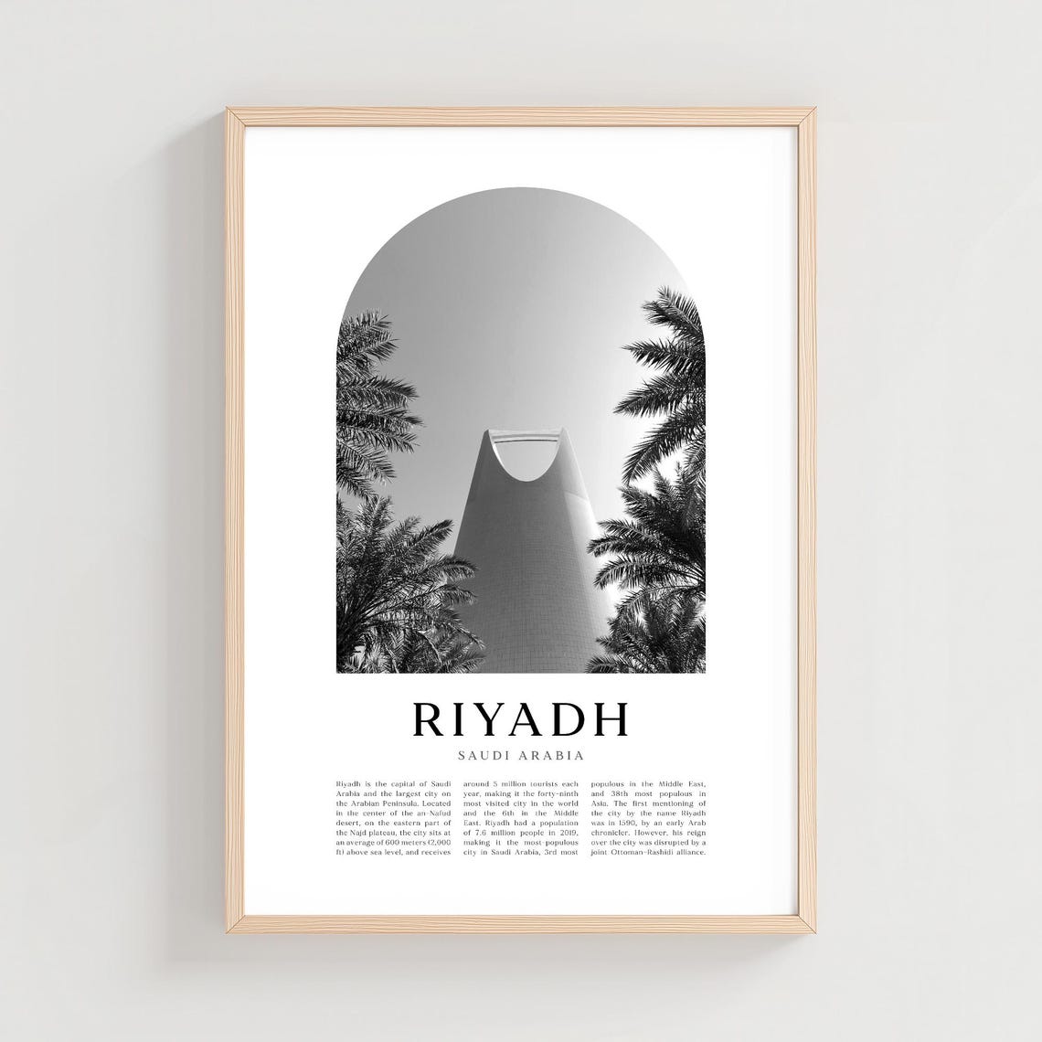 Riyadh Saudi Arabia Kingdom Tower Palm Trees Black And White Poster