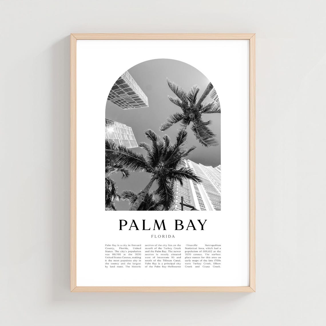 Palm Bay Florida Palms and Skyscrapers Arch Black and White Poster