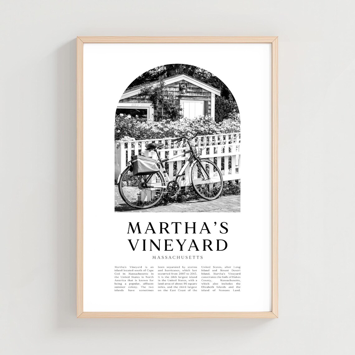 Martha's Vineyard Bicycle Picket Fence Cottage Black And White Photo Poster