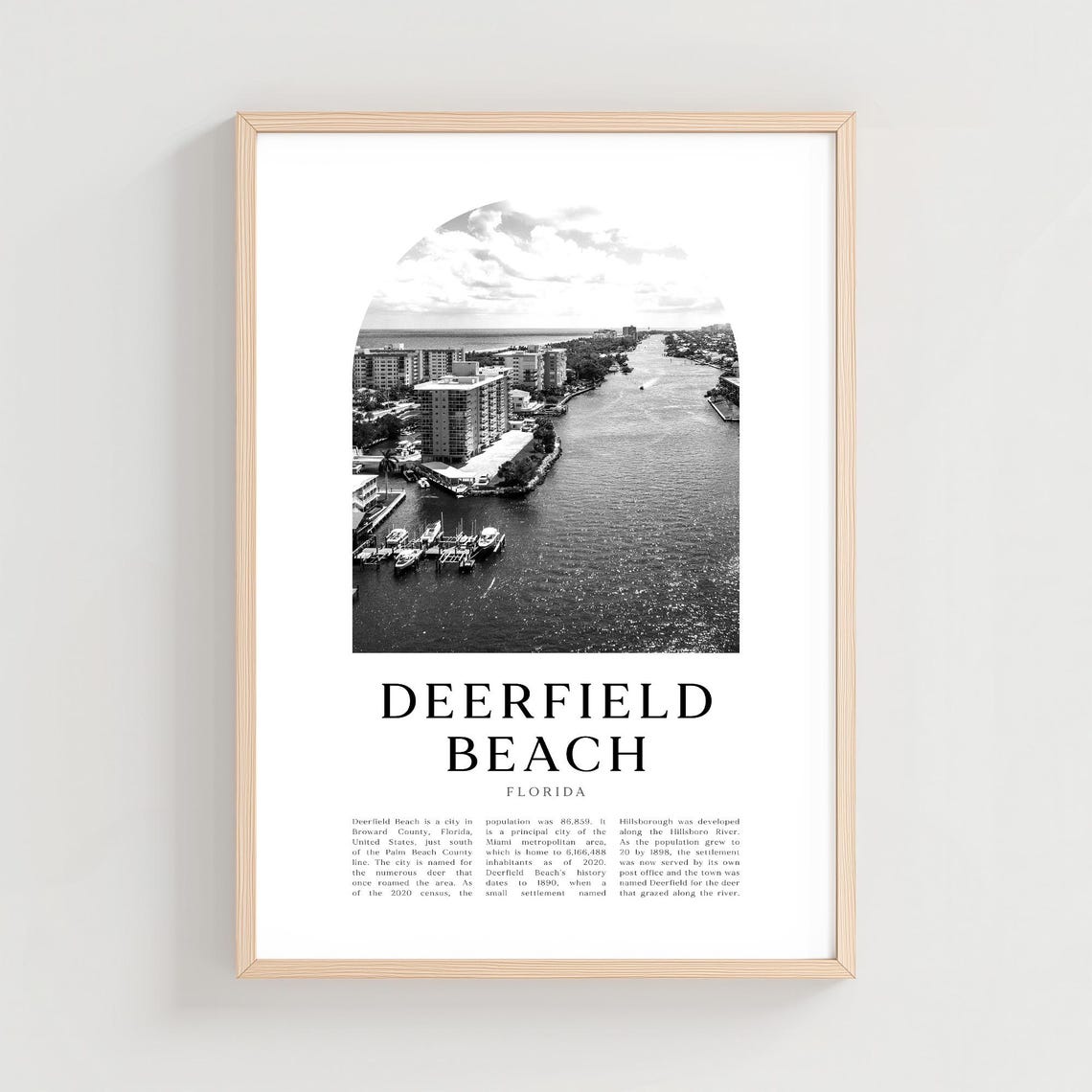 Deerfield Beach Florida Black and White River Aerial Photo Poster
