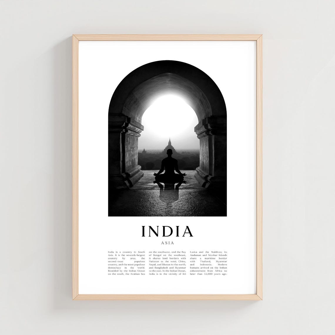 India Asia Temple Archway Meditation Black and White Photo Wall Art