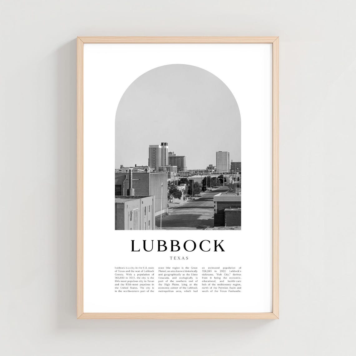 Lubbock Texas Skyline Black and White Photo Arch City Poster