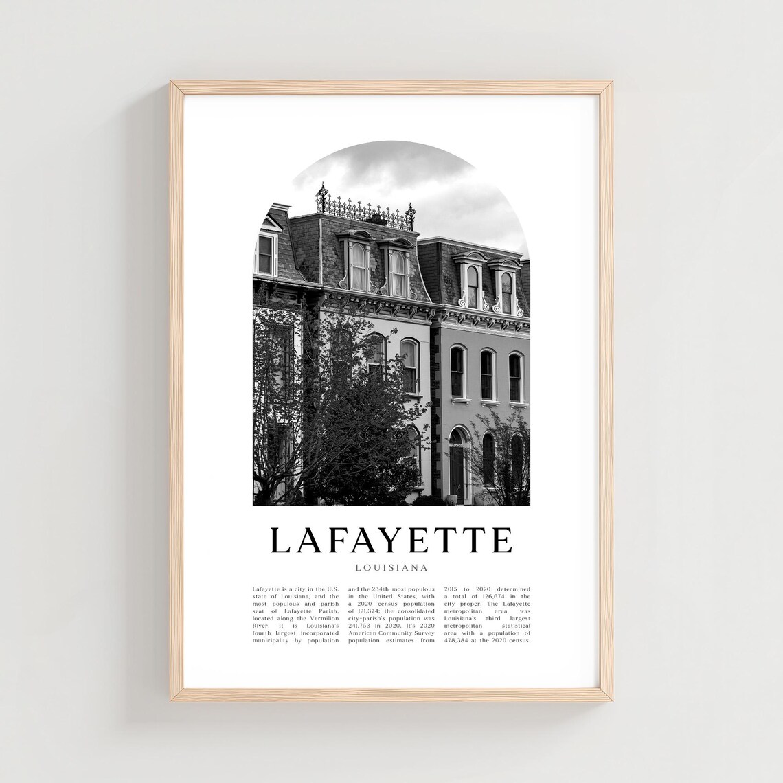 Lafayette Louisiana Historic Building Black and White Arch Travel Poster