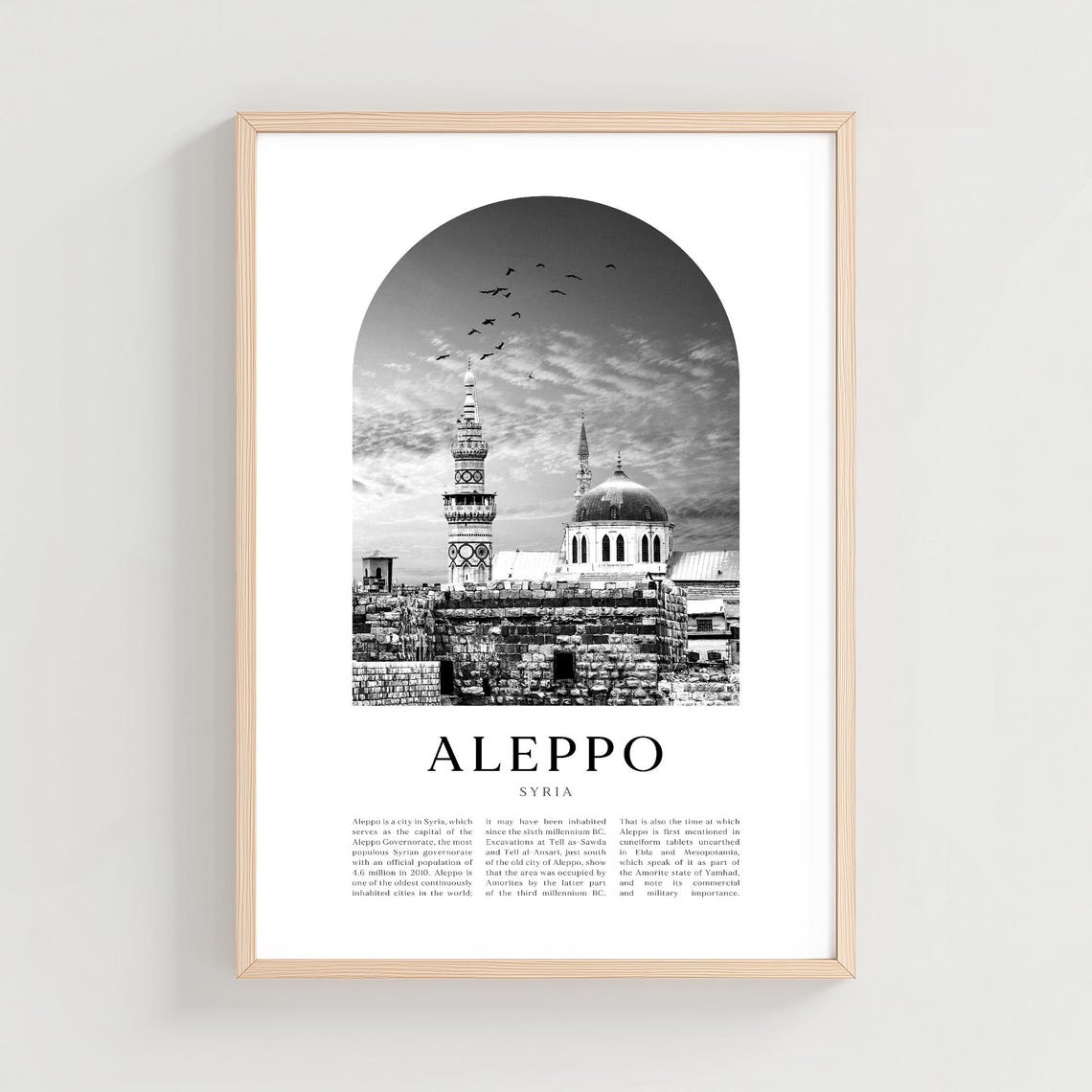 Aleppo Syria Historic Mosque And Minaret Black White Photo Poster