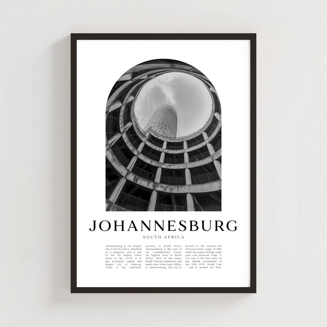 Johannesburg South Africa Ponte Tower Black and White Photo Poster