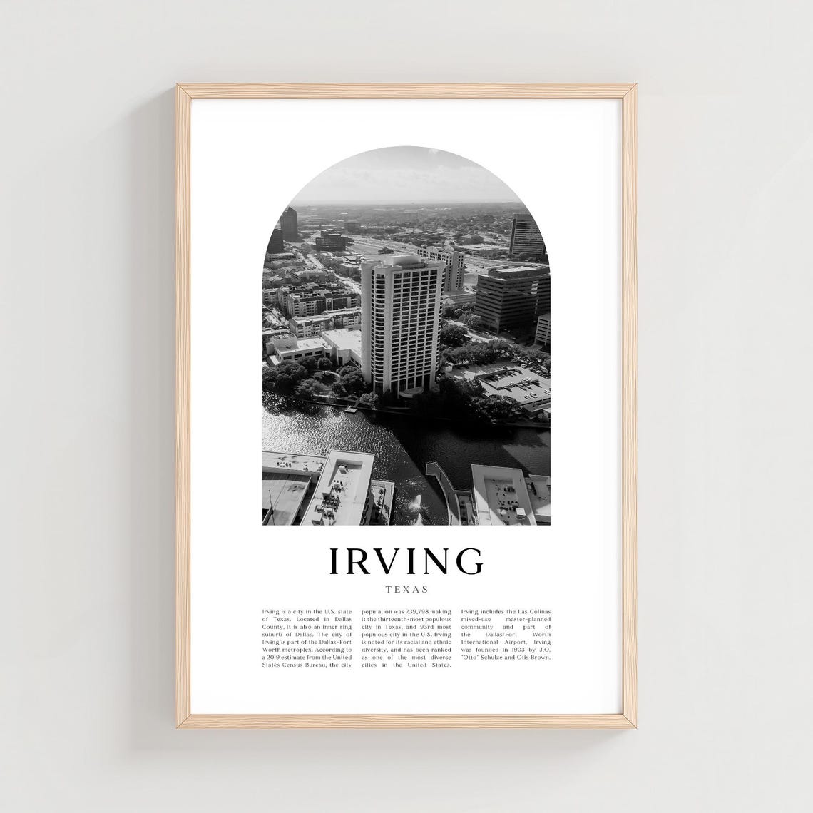 Irving Texas Aerial Downtown Cityscape Black and White Photo Poster
