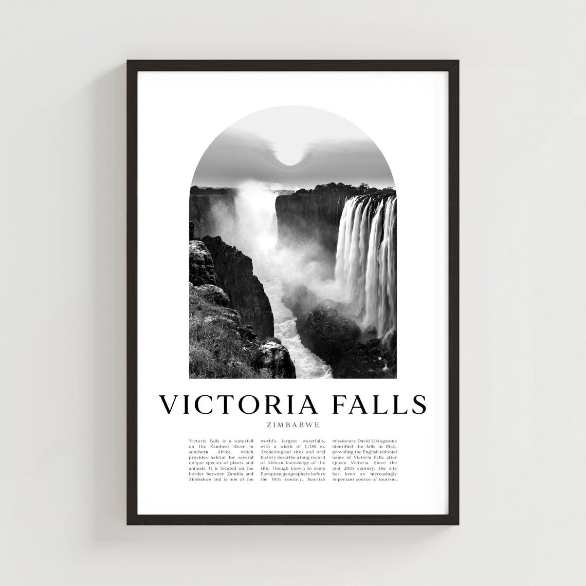 Victoria Falls Zimbabwe Black White Waterfall Mist Photography Poster