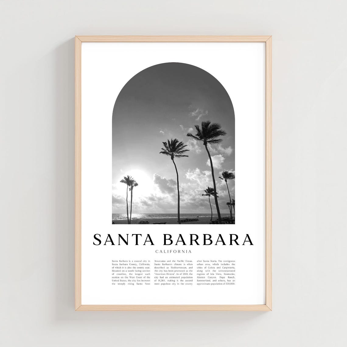 Santa Barbara California Palm Trees Beach Black and White Photo Poster