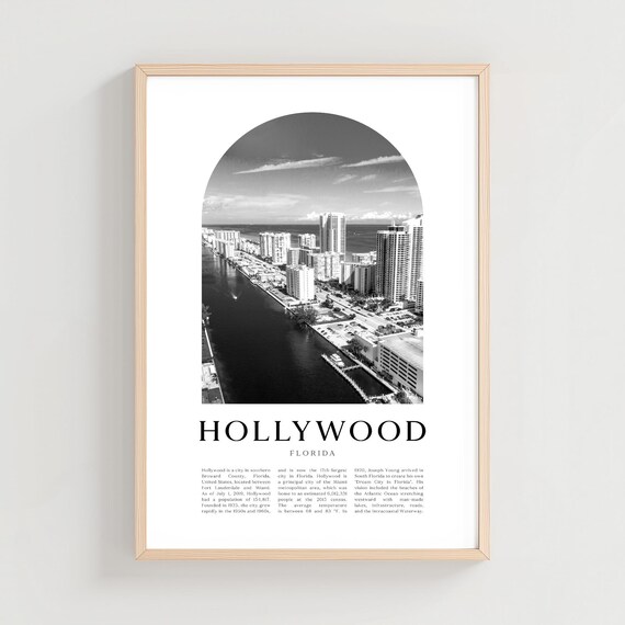 Hollywood Florida Black and White Aerial City Photo Travel Poster