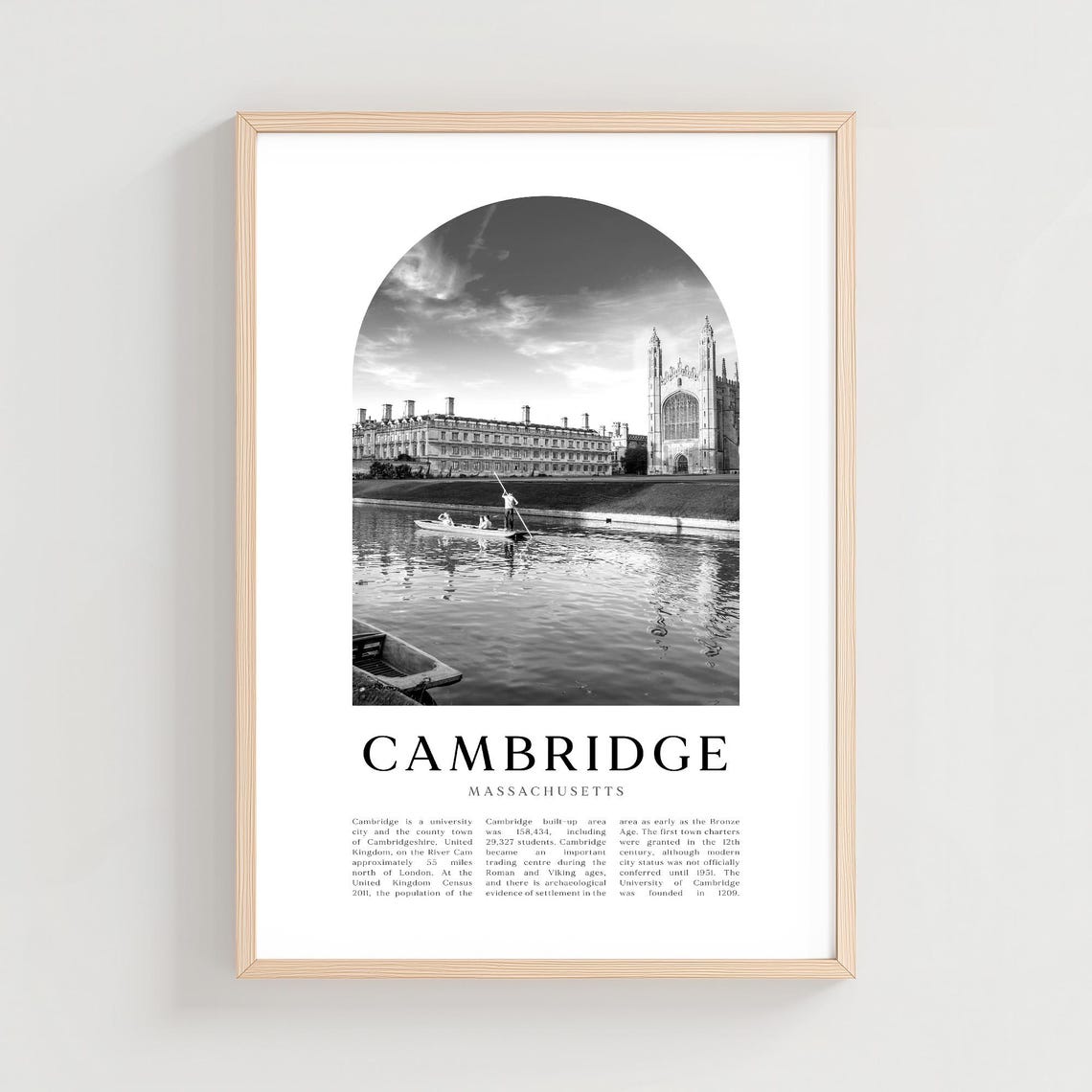 Cambridge Massachusetts River Punt Chapel Black and White Poster