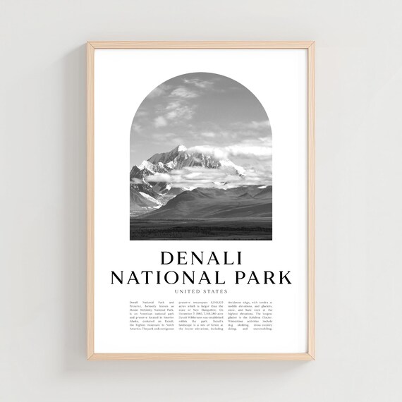 Denali National Park Alaska Snow Peak Clouds Black White Poster