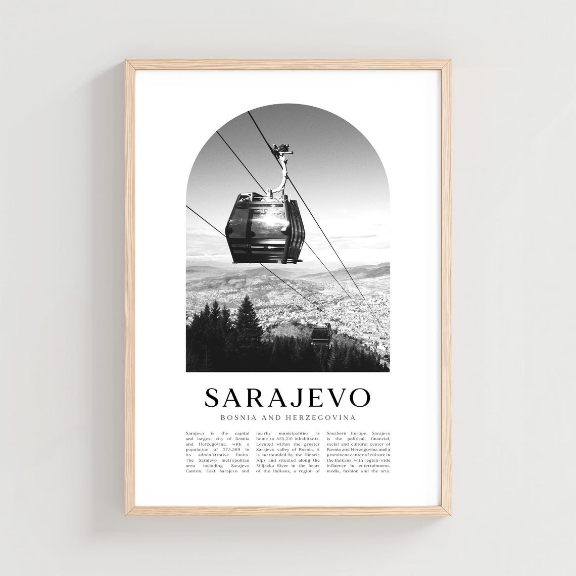 Sarajevo Bosnia and Herzegovina Cable Car Black and White Arch Poster