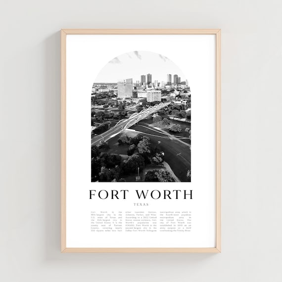 Fort Worth Texas Black and White Aerial Downtown Skyline Photo Art Poster