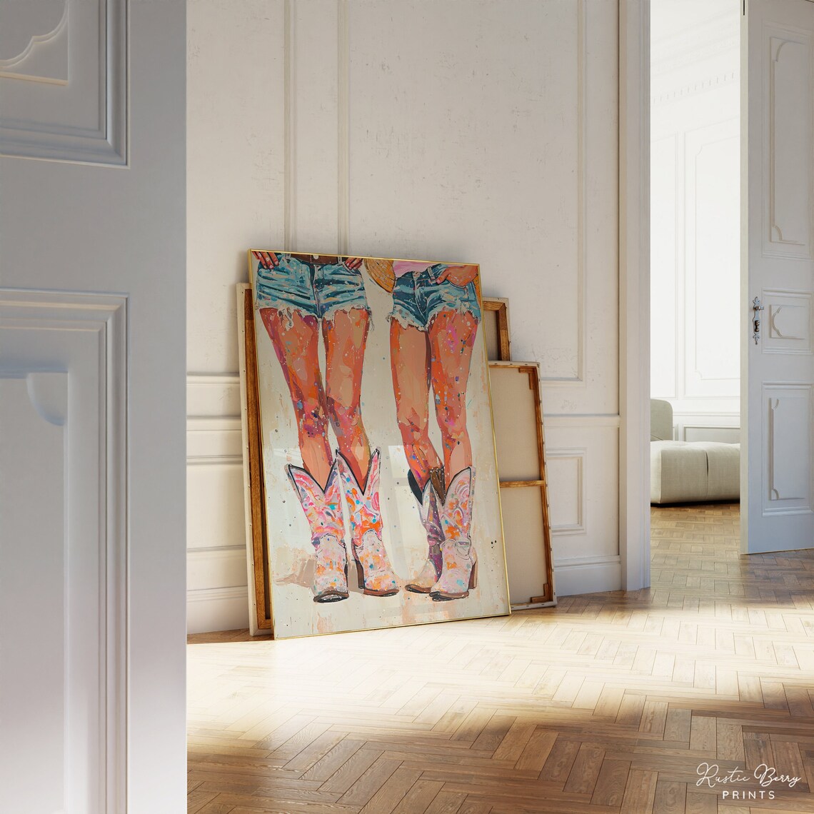 Cowgirl Boots Denim Shorts Legs Colorful Trendy Fashion Wall Art