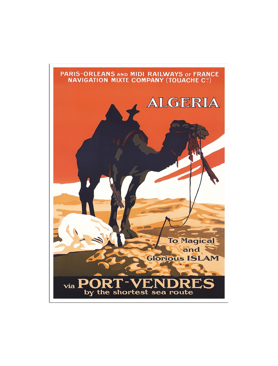 Algeria Camel Desert Port Vendres Railways Vintage Travel Poster