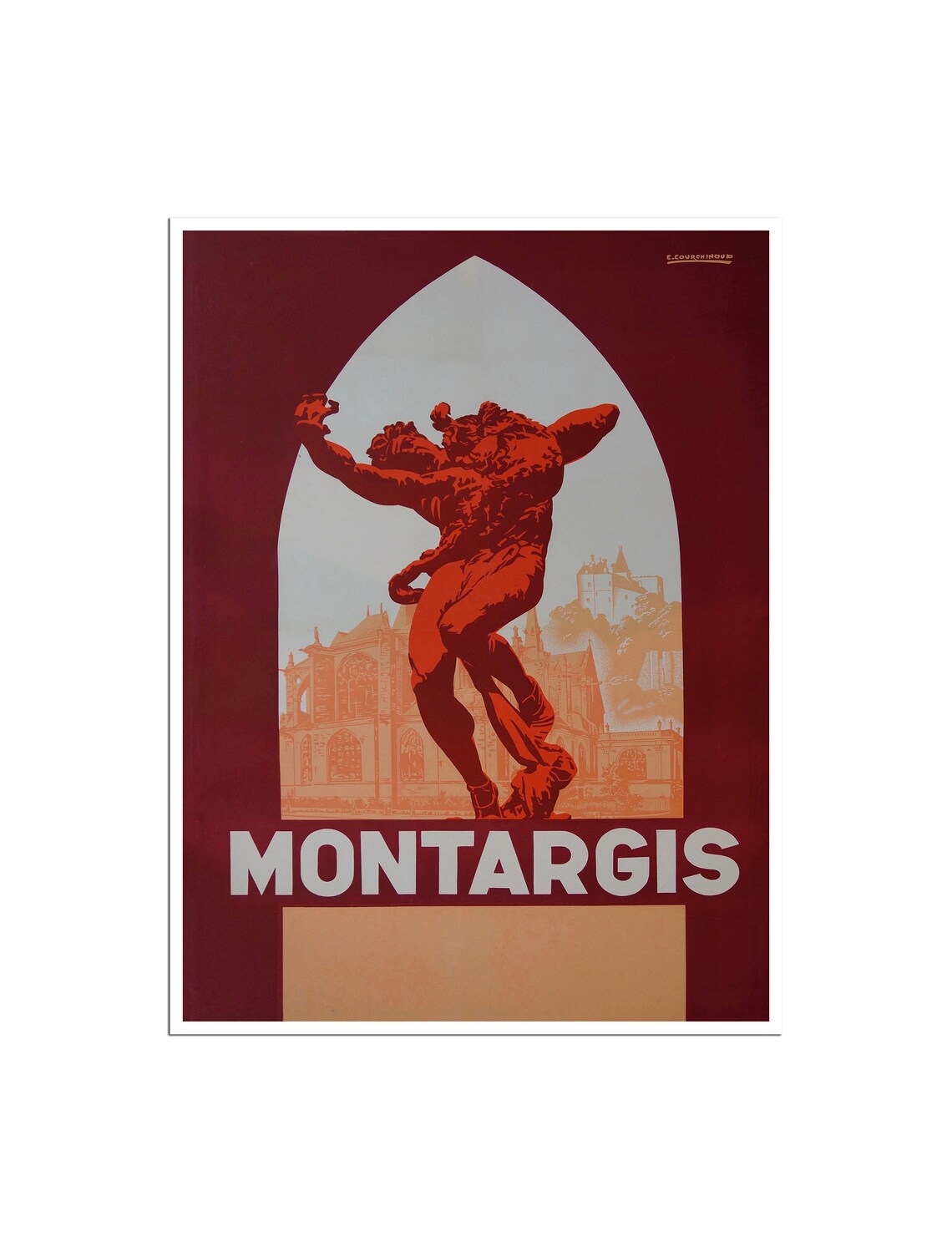 Montargis France Classical Statue Art Deco Vintage Travel Poster