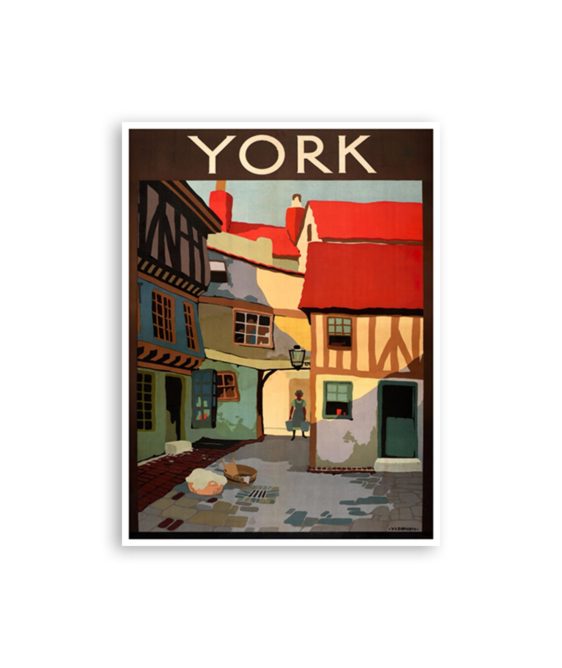 York England Medieval Street Timber Houses Vintage Travel Poster