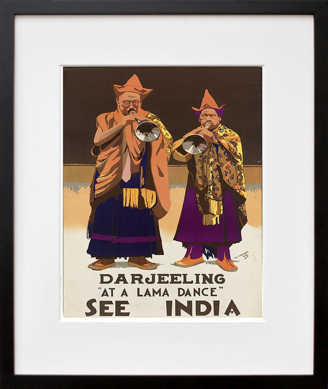 Darjeeling Lama Dance Monks See India Himalayan Vintage Travel Poster - Image 2