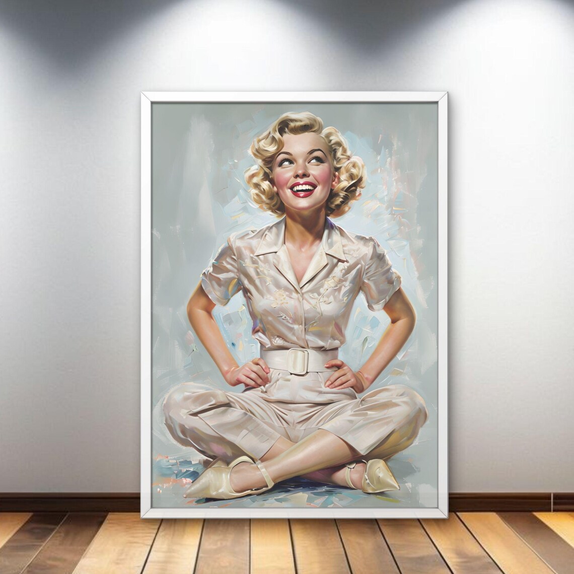 1940s Glamour Blonde Woman Satin Blouse Vintage Portrait Poster