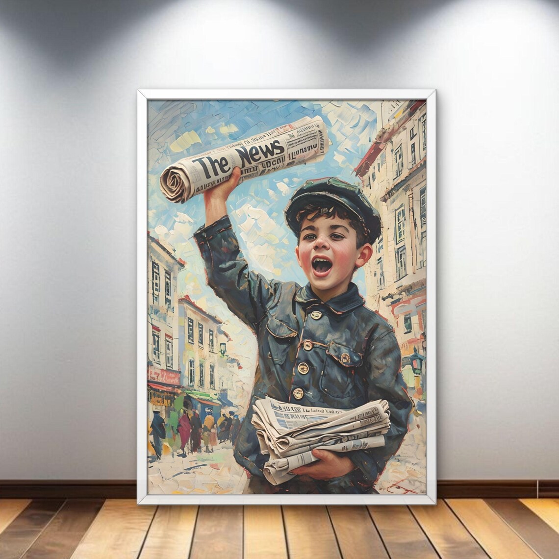 Newsboy Street Scene Vintage Oil Painting Classic Art Poster