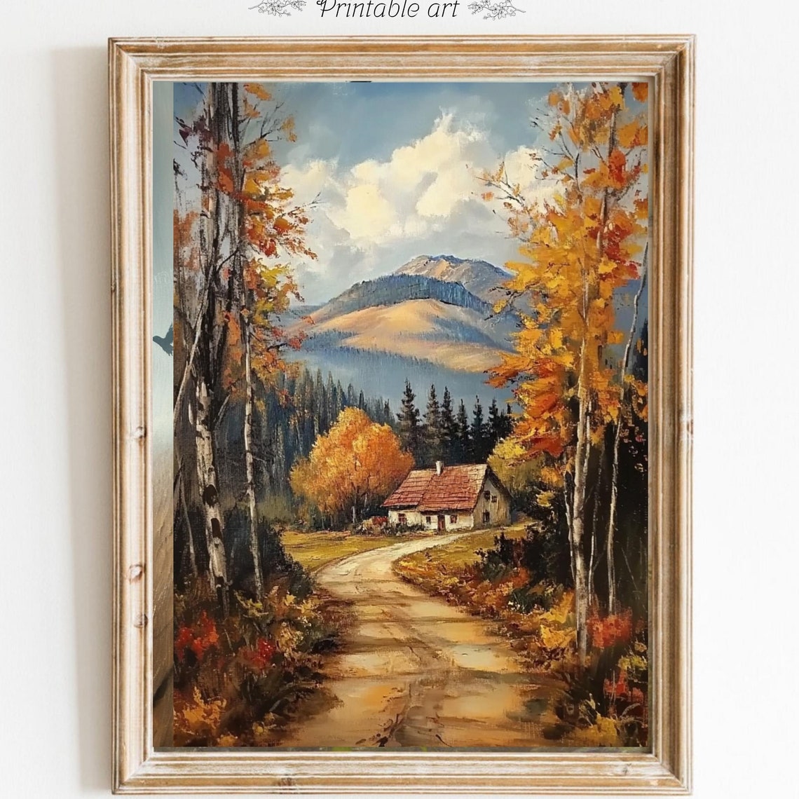 Autumn Cabin Path Through Golden Birch Trees Fall Art Poster - Image 6