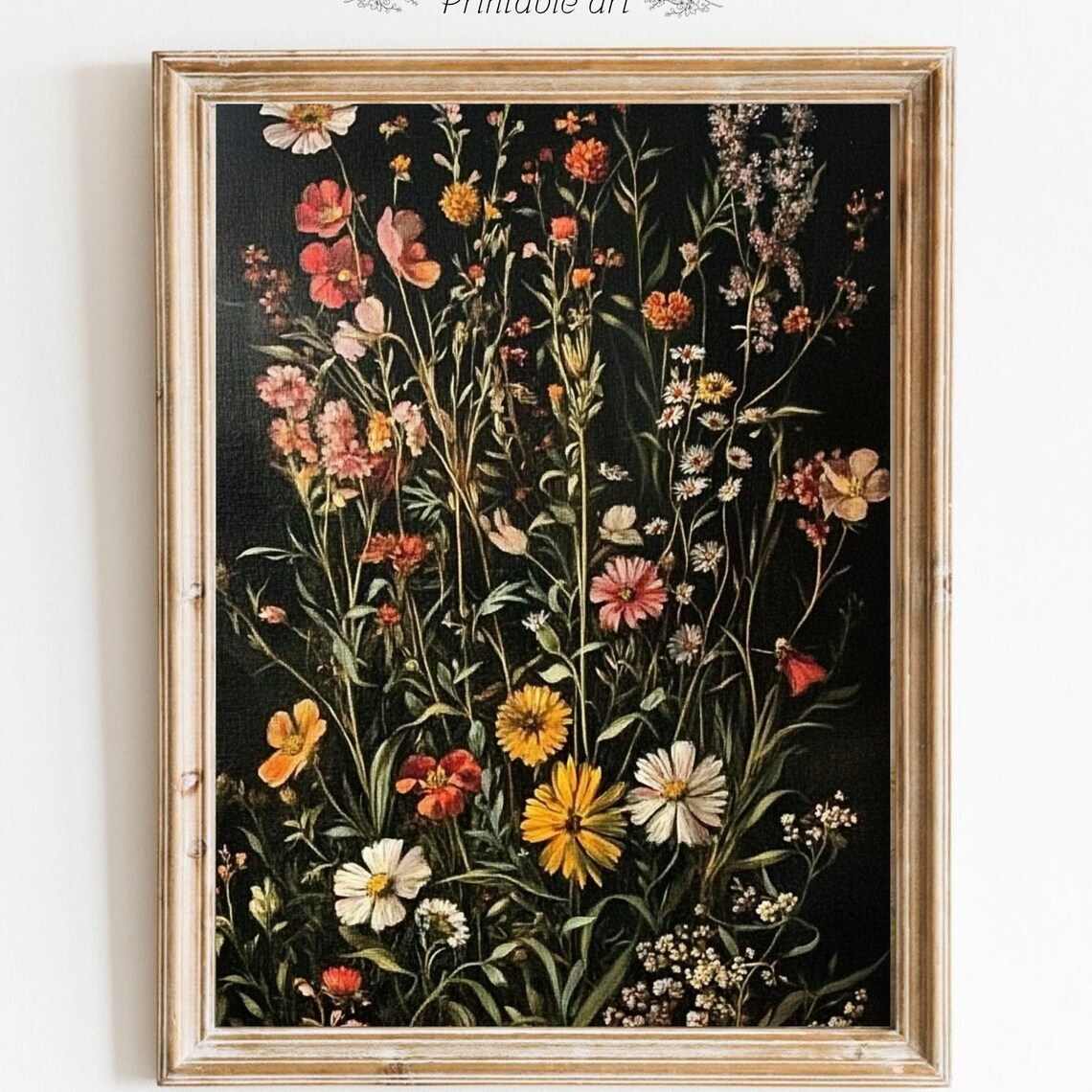 Dark Botanical Moody Floral Art Print, Vintage