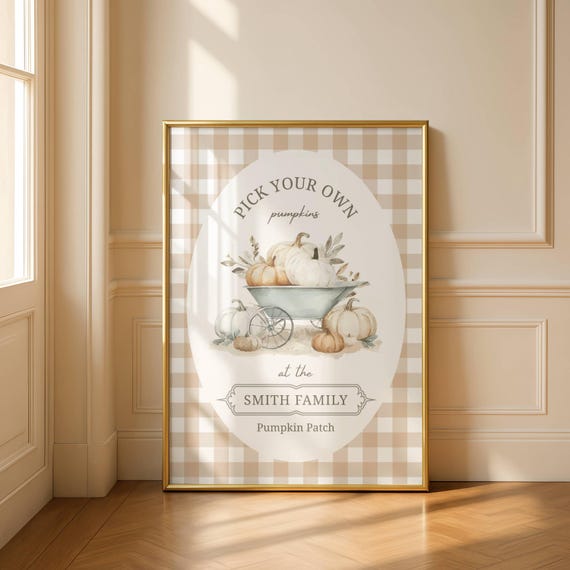 Personalized Pumpkin Patch Sign Custom Family Name Fall Poster