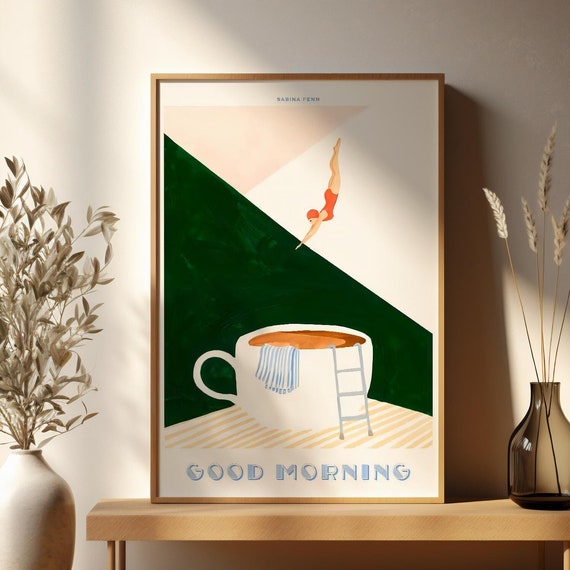Kitchen Wall Art Good Morning Dive Coffee Theme Print Poster Wall Art For Home Decor Print Bathroom Art